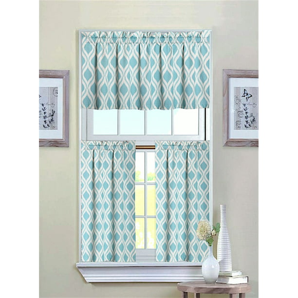 3 Piece Kitchen Window Curtain Peony Panel Tiers & Valance Set